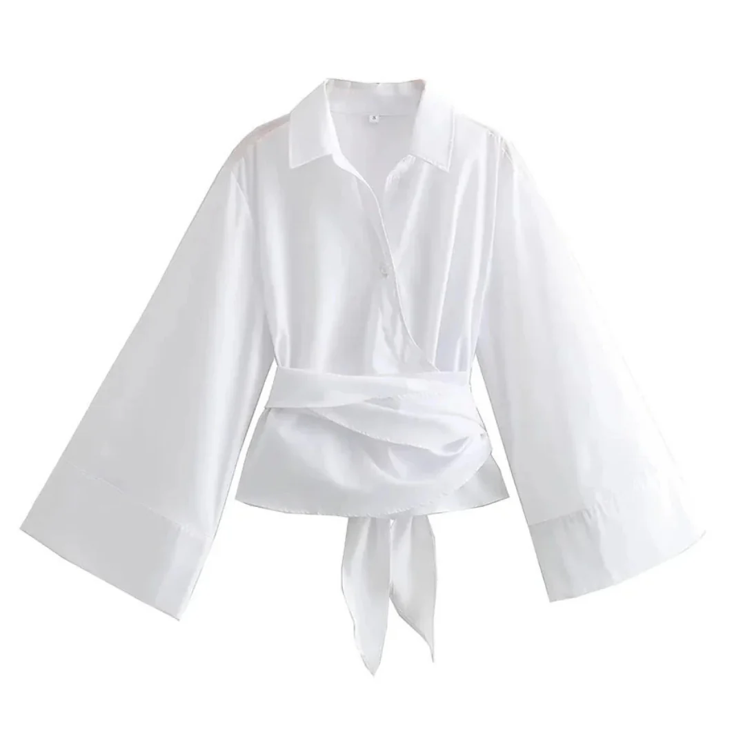 Elegancka koszula kimono z krawatem i długim rękawem dla kobiet
