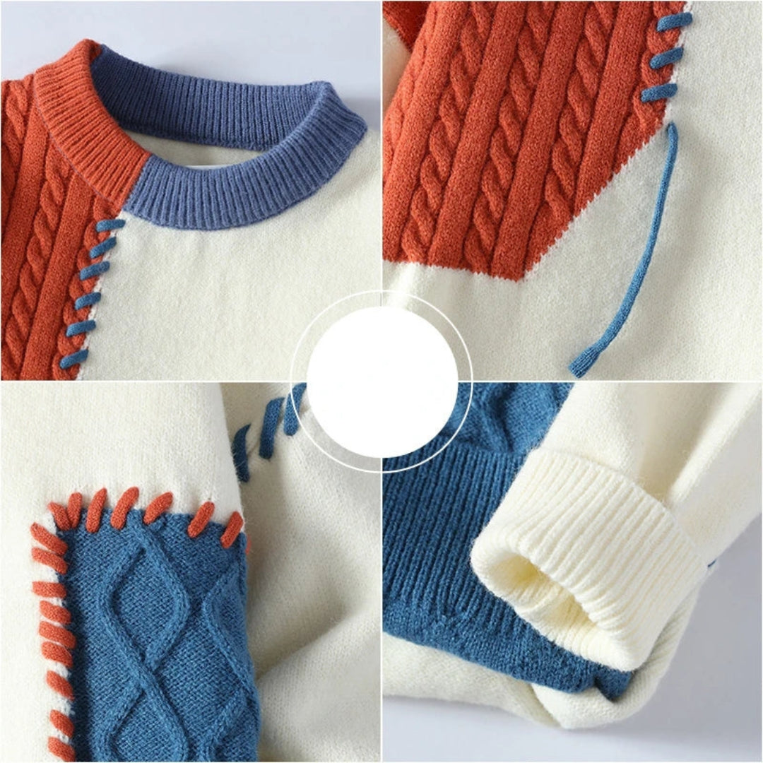 Przytulny sweter patchworkowy premium