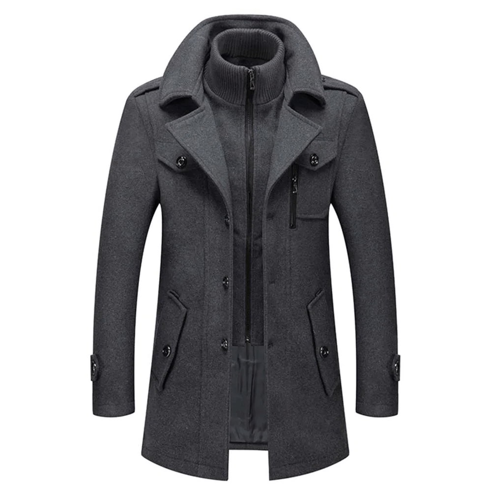 Gray coat with a high collar on a white background