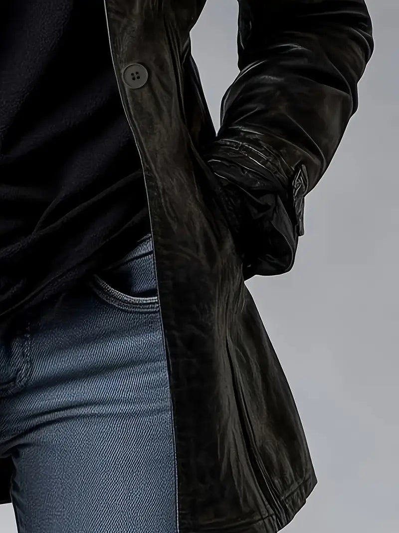 Person wearing a dark coat with a blurred background