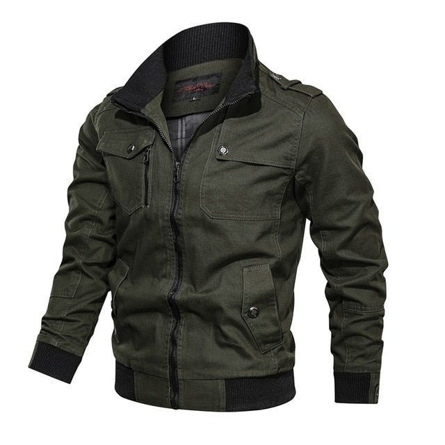 Green jacket with black collar and cuffs on a white background