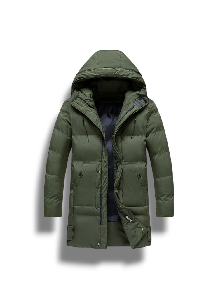 Gruba Długa Kurtka Puchowa z Kapturem i Kieszeniami (Męska)
