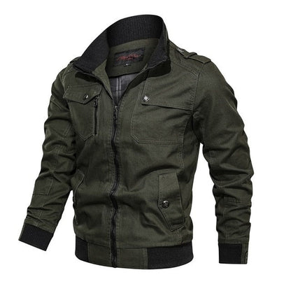 Green jacket with black collar and cuffs on a white background